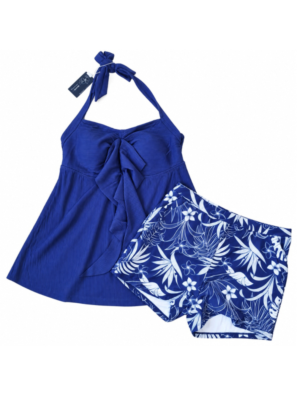 Women’s Summer Mae Two-Piece Tankini Swimsuit – Size L – Blue/White – NWT